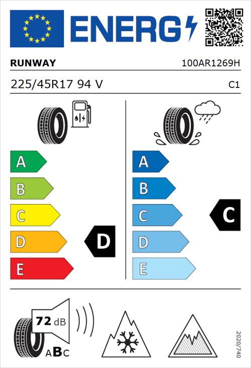 Tyre Label for Runway Enduro 75 All Season Performance 225/45R17 94V