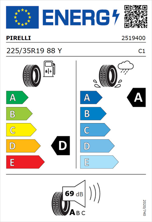 Tyre Label for Pirelli P Zero Corsa 225/35R19 88Y